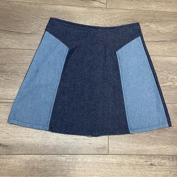 Lykke Wullf Monica Two-Tone Denim Mini Skirt Retro Blue Cotton Sz XS NWT $120 - Picture 3 of 7